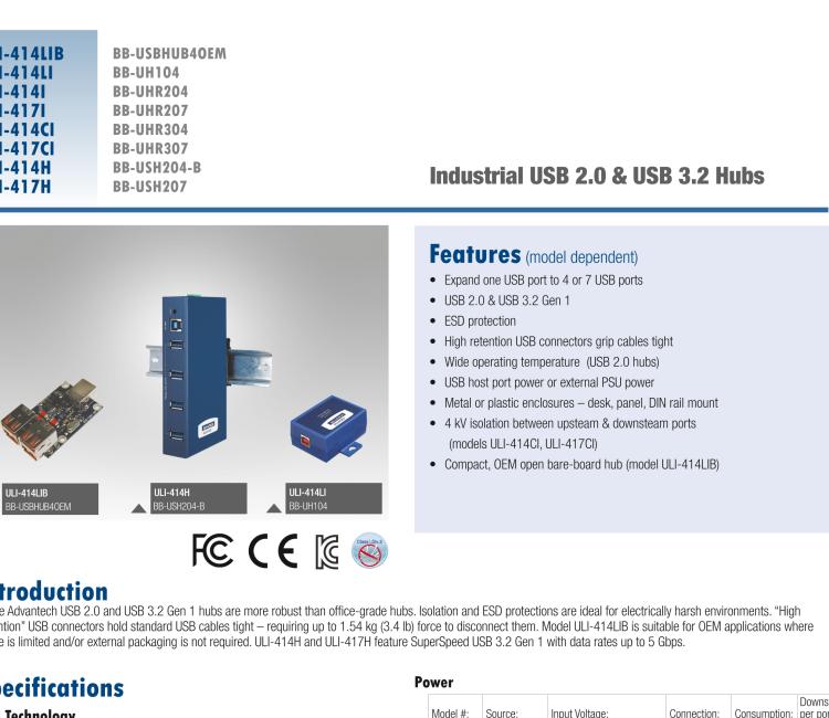 研華BB-UHR204 ULI-414I 4 端口工業(yè) USB 集線(xiàn)器