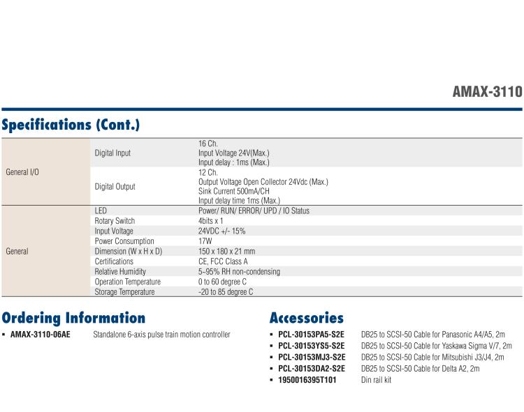 研華AMAX-3110 AMAX-3110是一個6軸脈沖序列獨立式運動控制器，一體化精巧的設(shè)計，節(jié)省空間