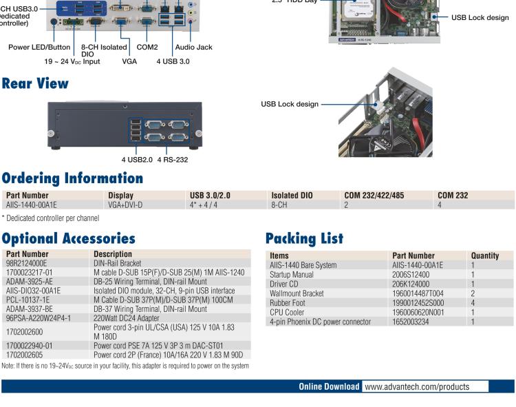 研華AIIS-1440 機(jī)器視覺工控機(jī)，USB3.0 CAM 緊湊型系統(tǒng),支持英特爾酷睿? i7/i5/i3 CPU,4通道專用USB3.0控制器