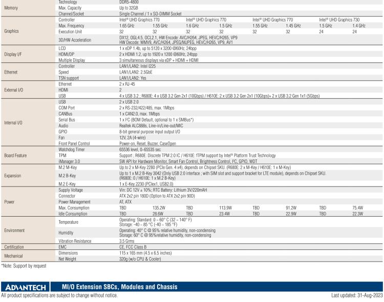 研華MIO-4370 基于第12代Intel Core處理器（Alder Lake-S系列，LGA1700 socket CPU）， 4" EPIC 單板電腦